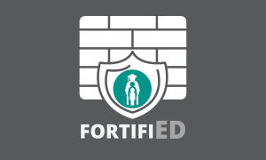 FortifiED Cybersecurity blog with wall and shield icon