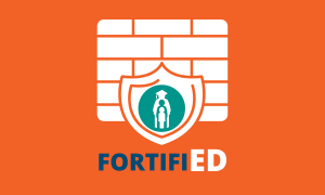 FortifiED Cybersecurity blog with wall and shield icon
